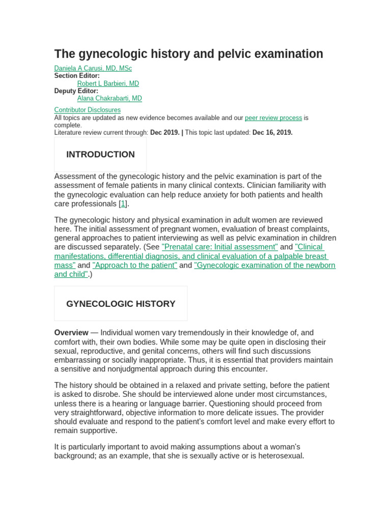 1 The Gynecologic History and Pelvic Examination | PDF | Gynaecology ...