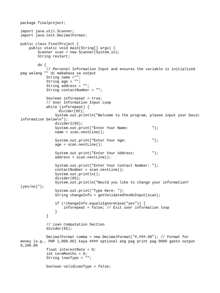 Personal Loan Calculator Program | PDF | Integer (Computer Science ...