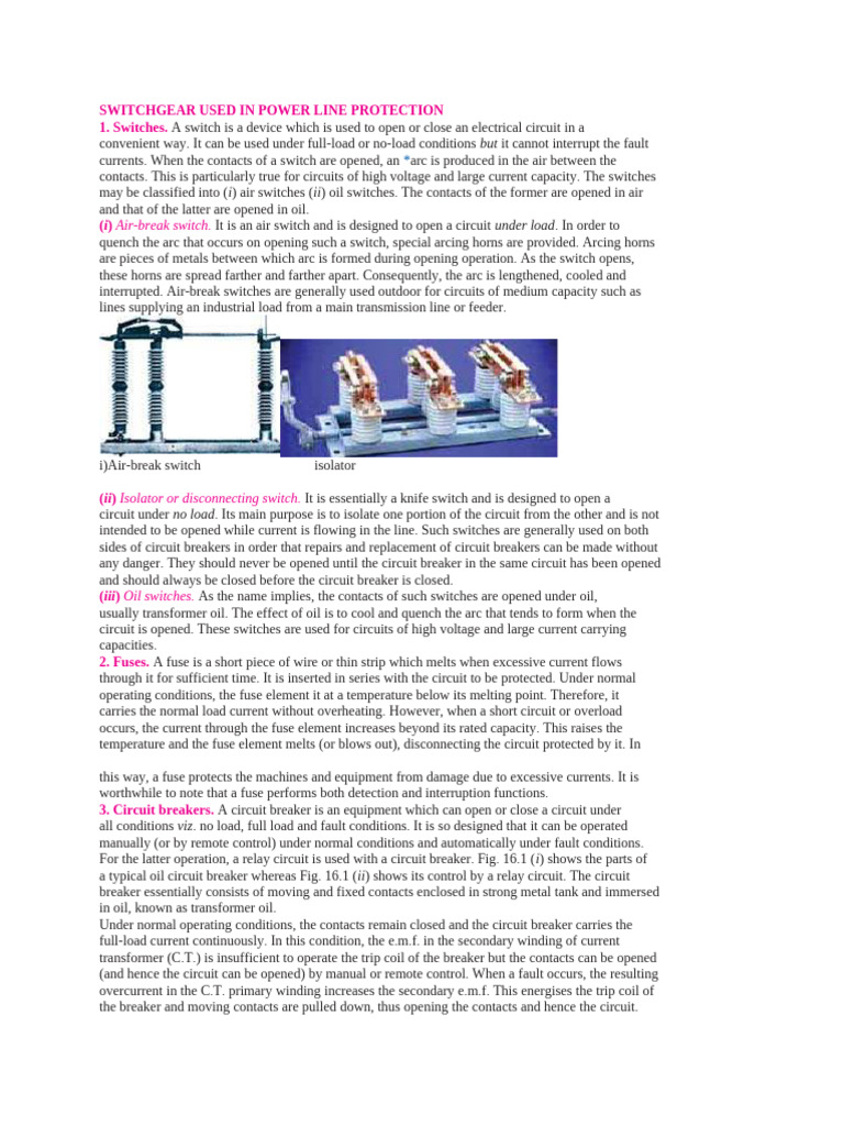 Switchgear for Power Line Protection | PDF | Fuse (Electrical) | Switch