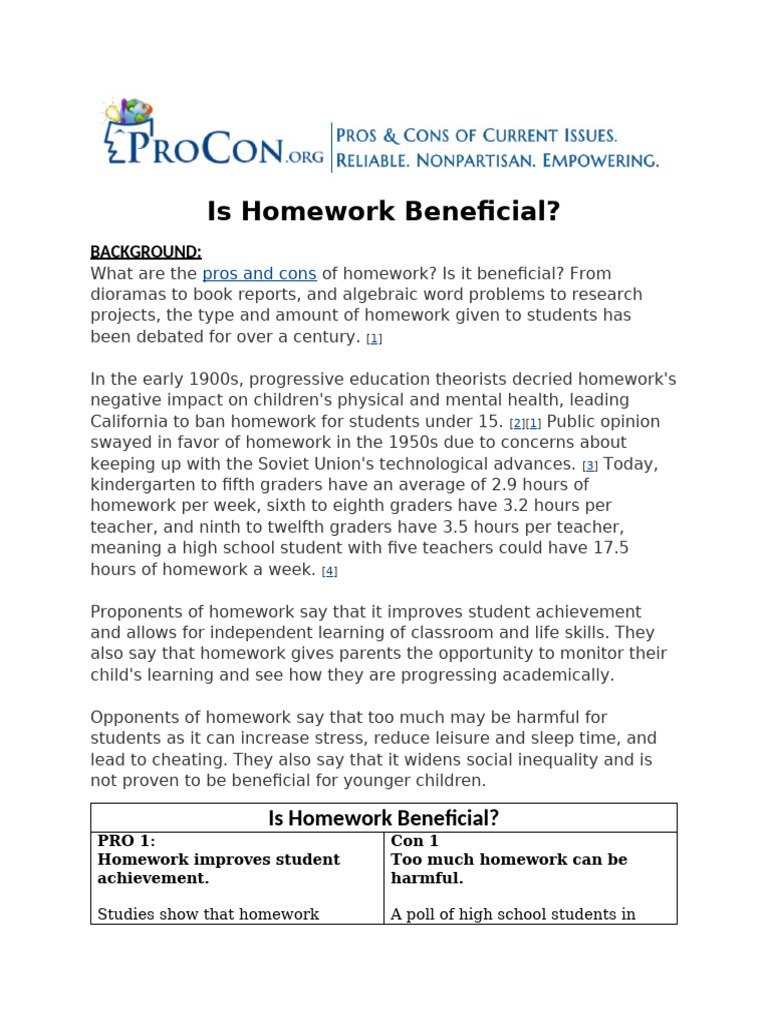 Pros and Cons of Homework Benefits | PDF | Homework | Schools