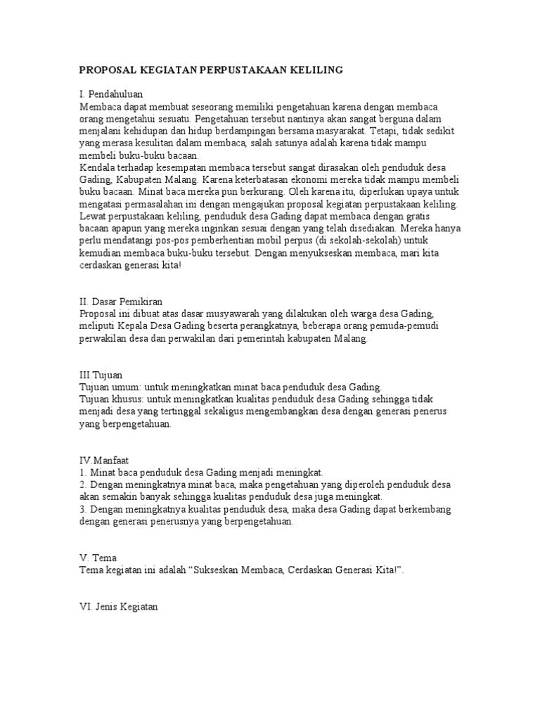 Contoh Proposal Kegiatan Perpustakaan Keliling Via PDF