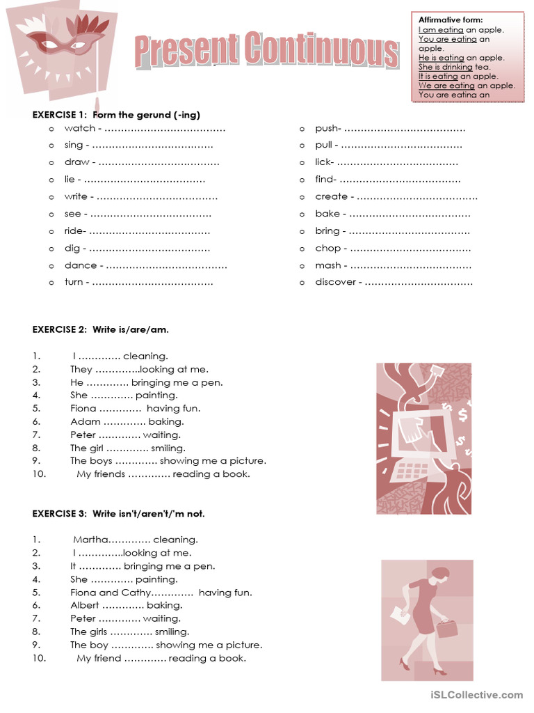 Present Continuous Tense Exercises | PDF