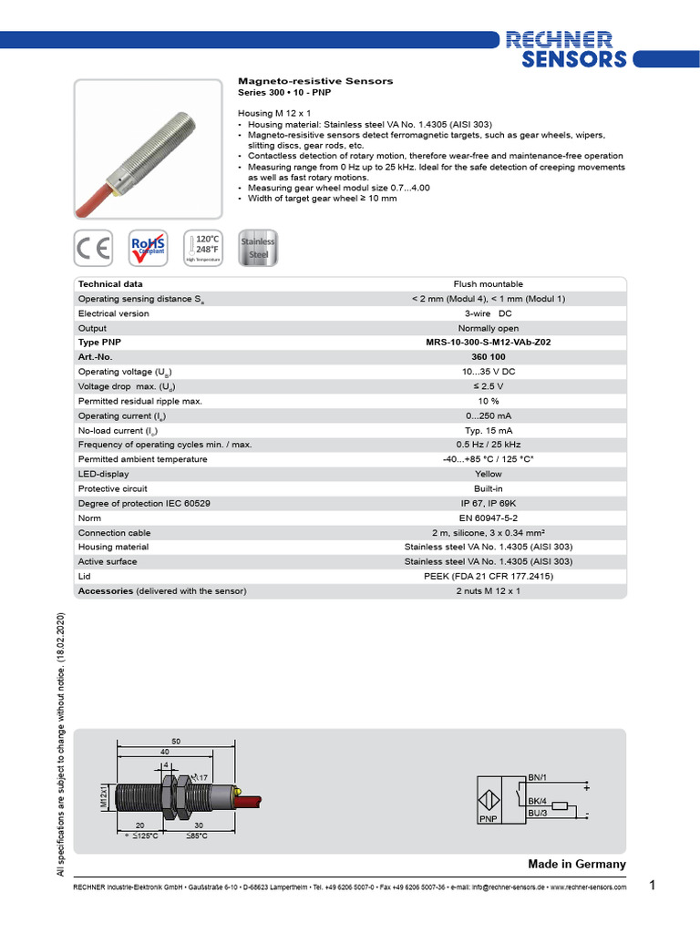 360100 sensor output | PDF | Equipment