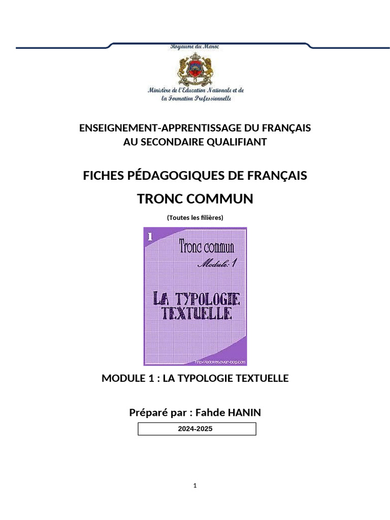 Fiches Pédagogiques : Typologie Textuelle | PDF | Verbe | Pédagogie