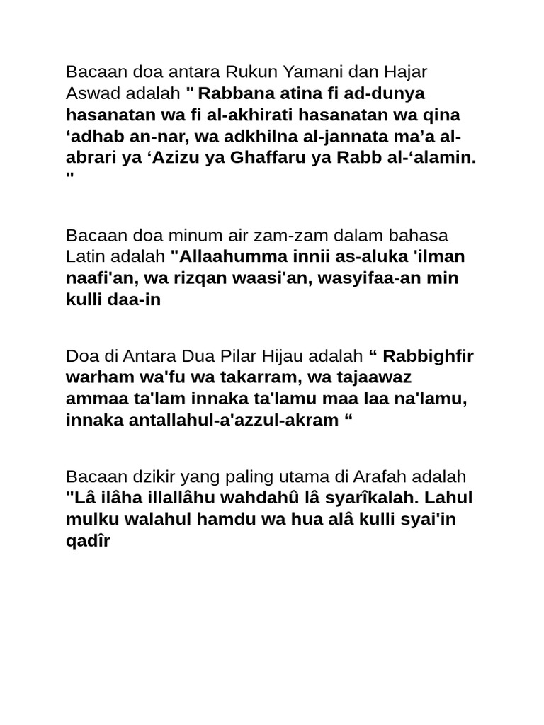 Bacaan Doa Antara Rukun Yamani Dan Hajar Aswad Adalah | PDF