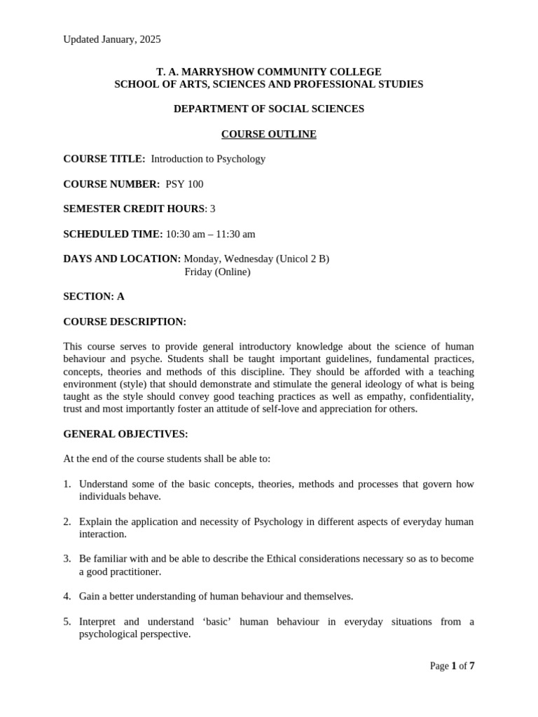Course Outline For Introduction To Psychology | PDF | Psychology ...