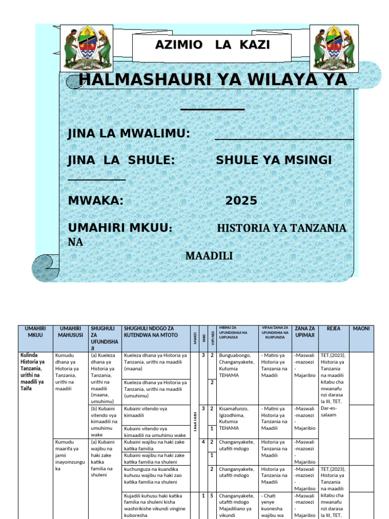 2025 Historia Ya Tanzania Na Maadili (Drs III) 2024 0766617162 | PDF
