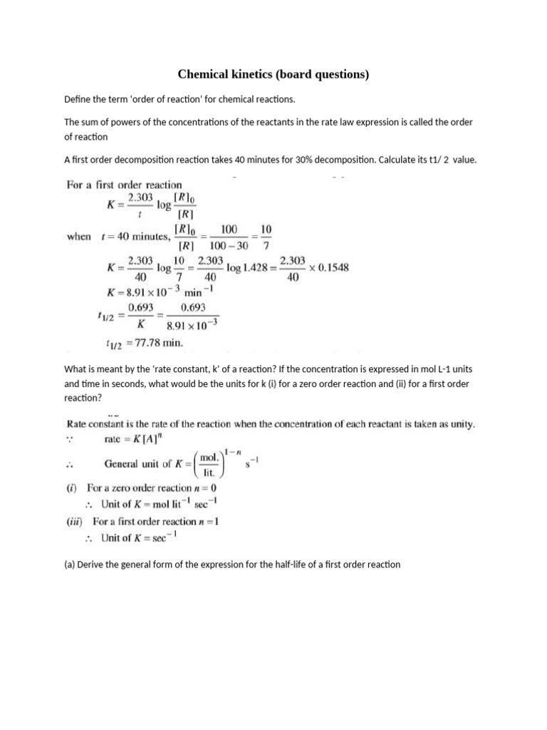 Chemical Kinetics: Reaction Order & Calculations | PDF | Reaction Rate ...