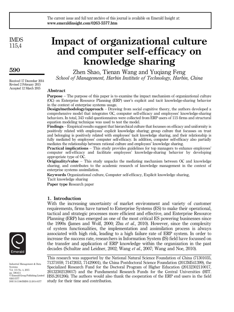 Organizational Culture and Knowledge Sharing | PDF | Self Efficacy ...