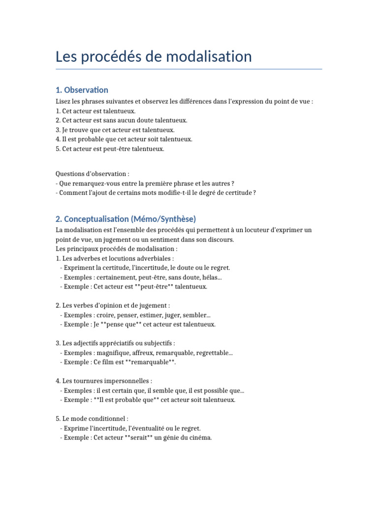 Procédés de modalisation en discours | PDF | Phrase | Sémantique