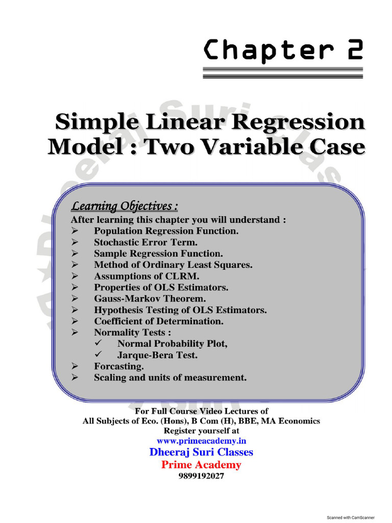 Chapter 2 Simple Linear Regression | PDF