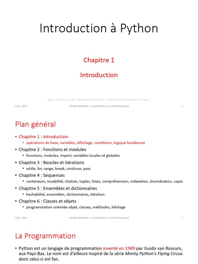 Introduction au langage Python 2024 | PDF | Programmation informatique ...