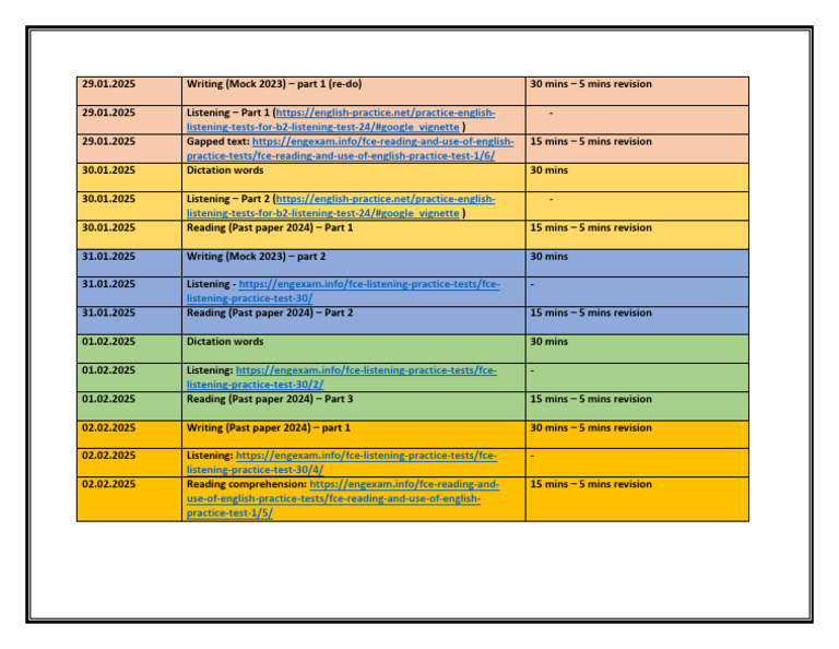 B2 English Test Practice Schedule | PDF