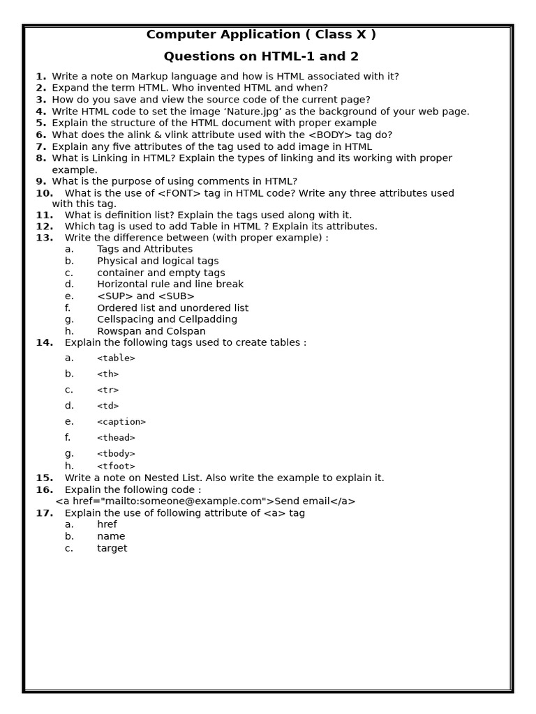 Questions On HTML1 and 2 | PDF