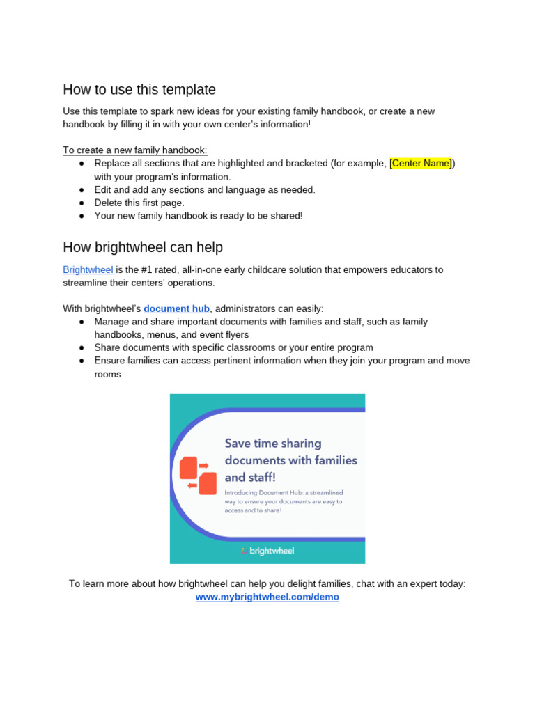 Family Handbook Template_Faith-Based Program_COVID Policy - Brightwheel ...