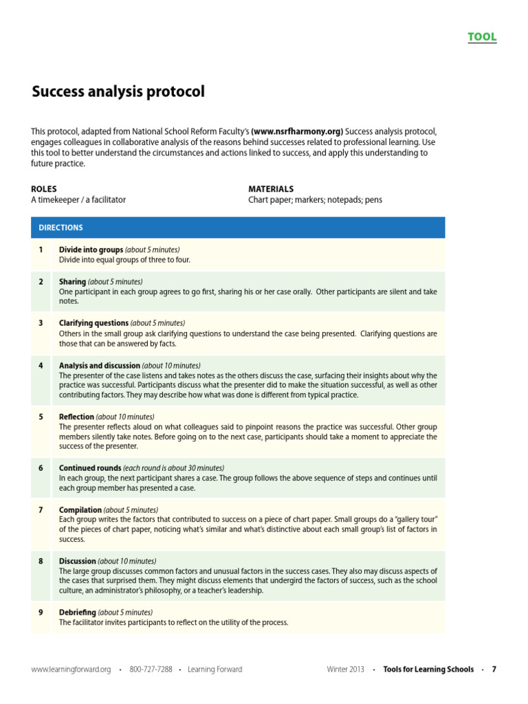 Tools Success Analysis Protocol | PDF | Cognition | Learning