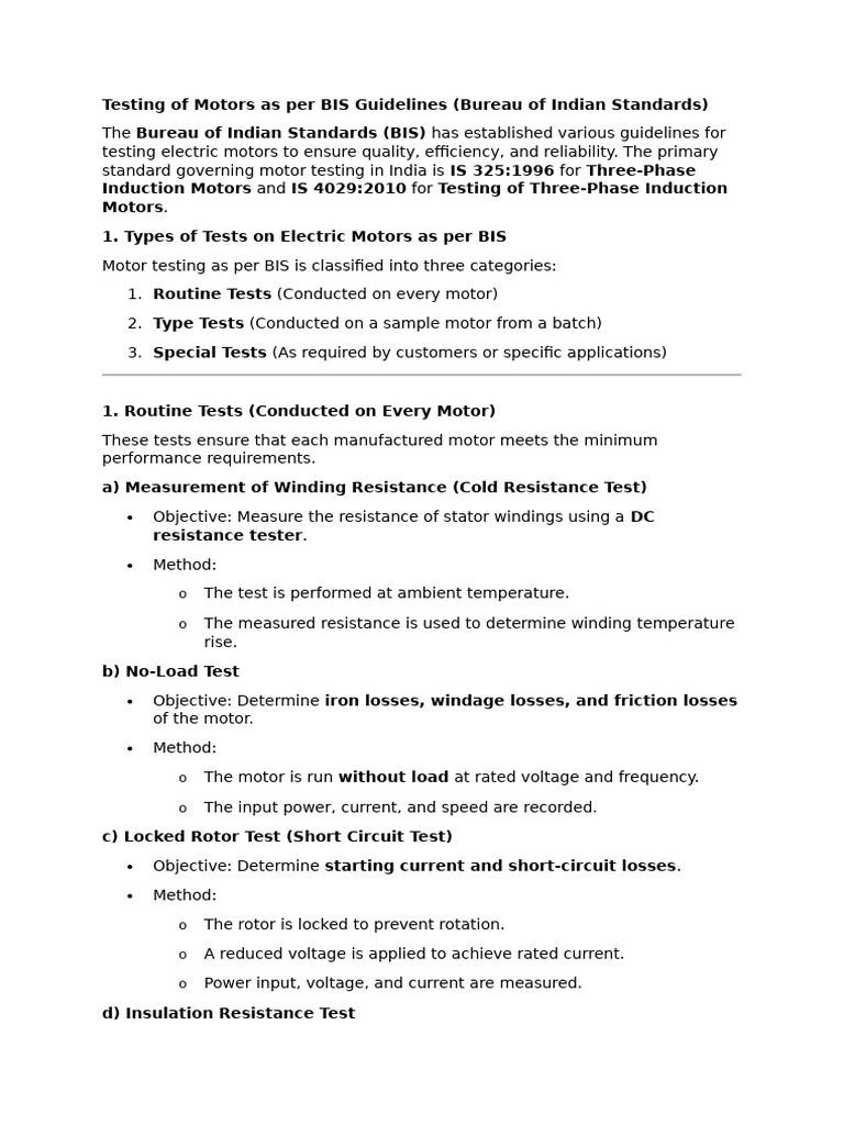 BIS Electric Motor Testing Standards | PDF | Electric Motor | Insulator ...