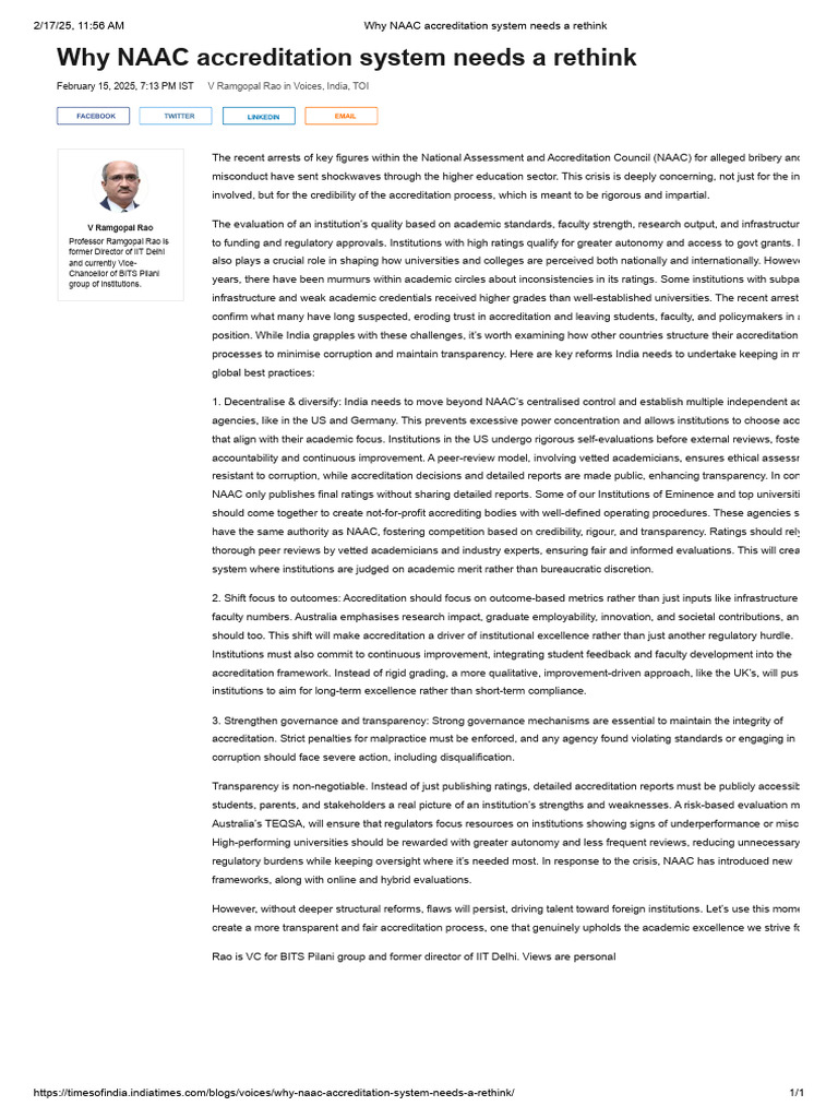 Why NAAC Accreditation System Needs A Rethink | PDF | Governance ...