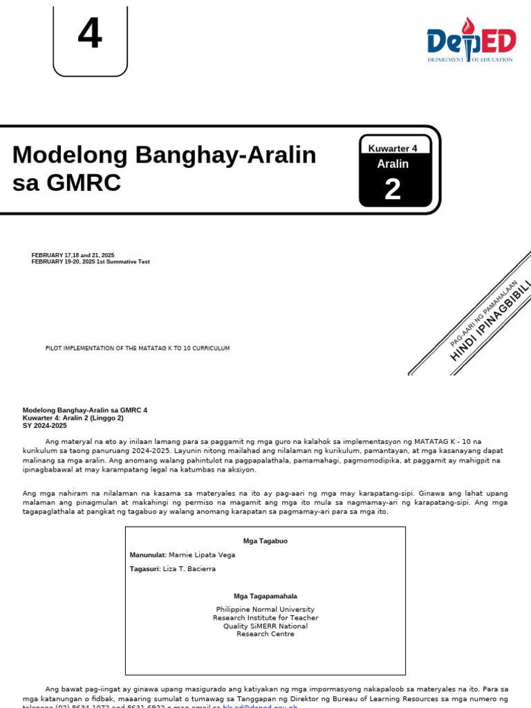 Q4 - LE - GMRC 4 - Lesson 2 - Week 2 | PDF