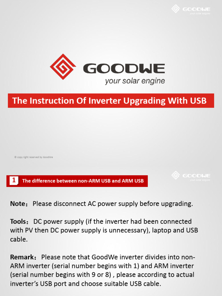 GoodWe Inverter USB Upgrade Guide | PDF | Power Inverter | Power Supply