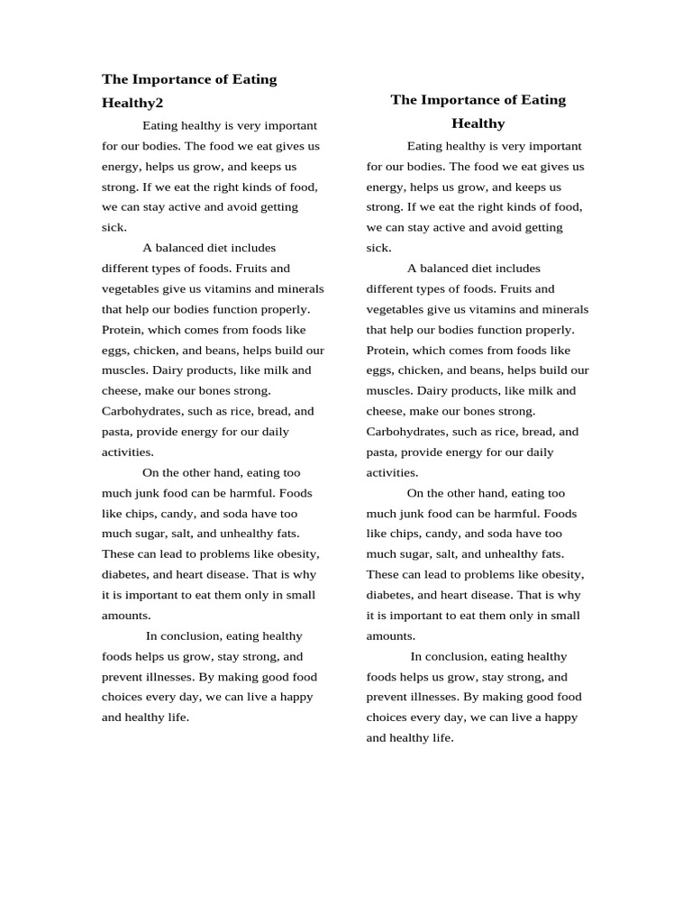 Importance of Healthy Eating | PDF | Foods | Healthy Diet