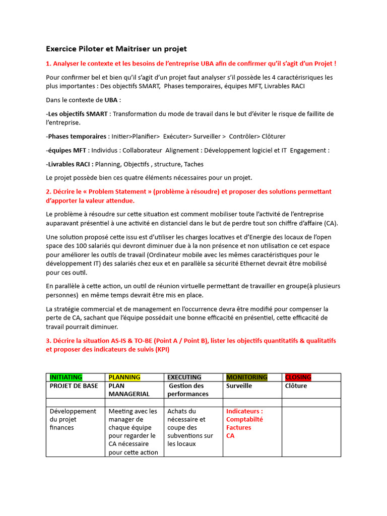 Gestion de projet UBA : Transformation digitale | PDF | Business ...