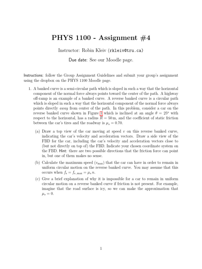 Reverse Banked Curve Physics Assignment | PDF