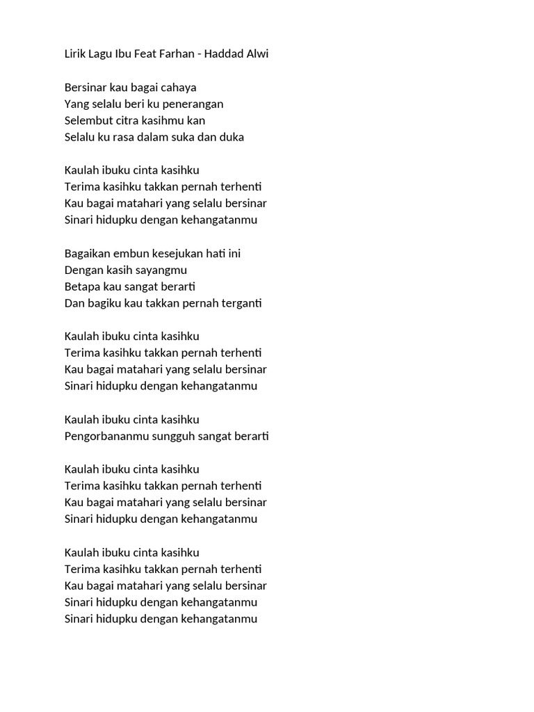 Lirik Lagu Ibu - Haddad Alwi & Farhan | PDF