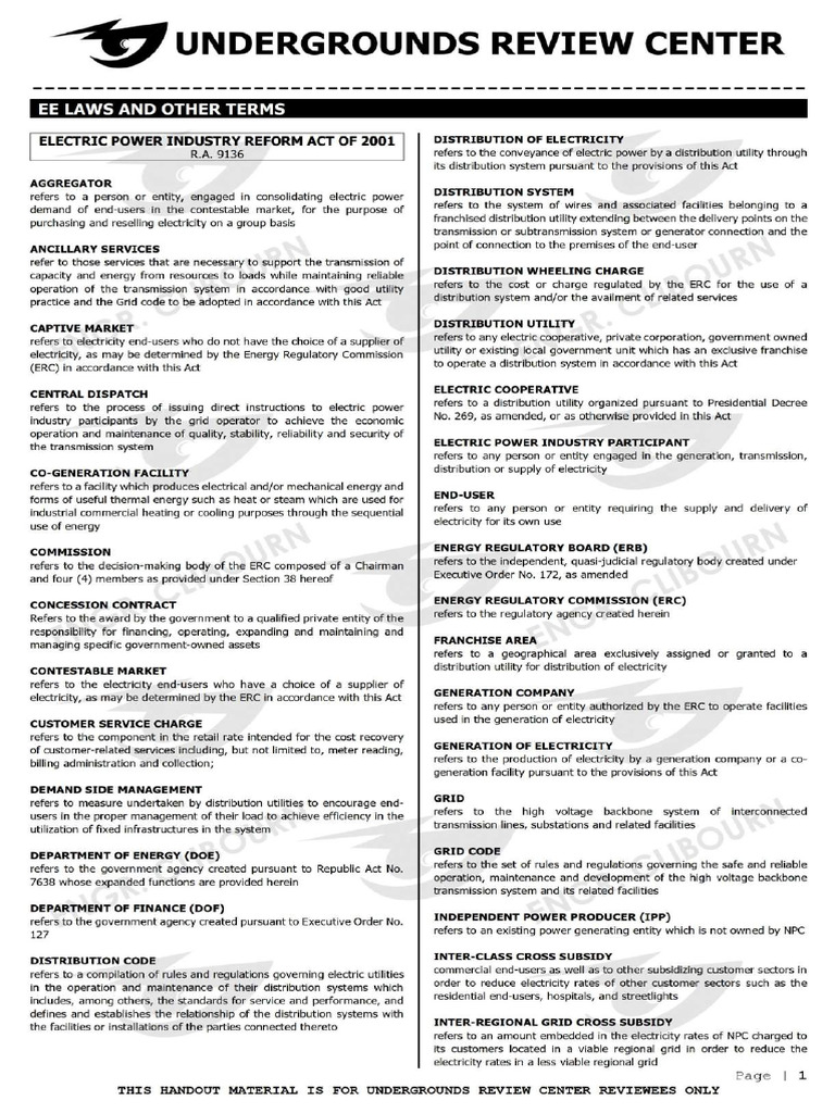 Undergrounds EE Laws Reviewer | PDF