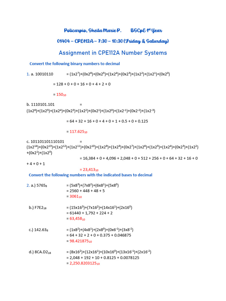 Number Systems Conversion Assignment | PDF | Notation | Computer ...