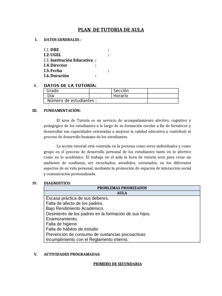 Plan de Tutorial de Aula | PDF