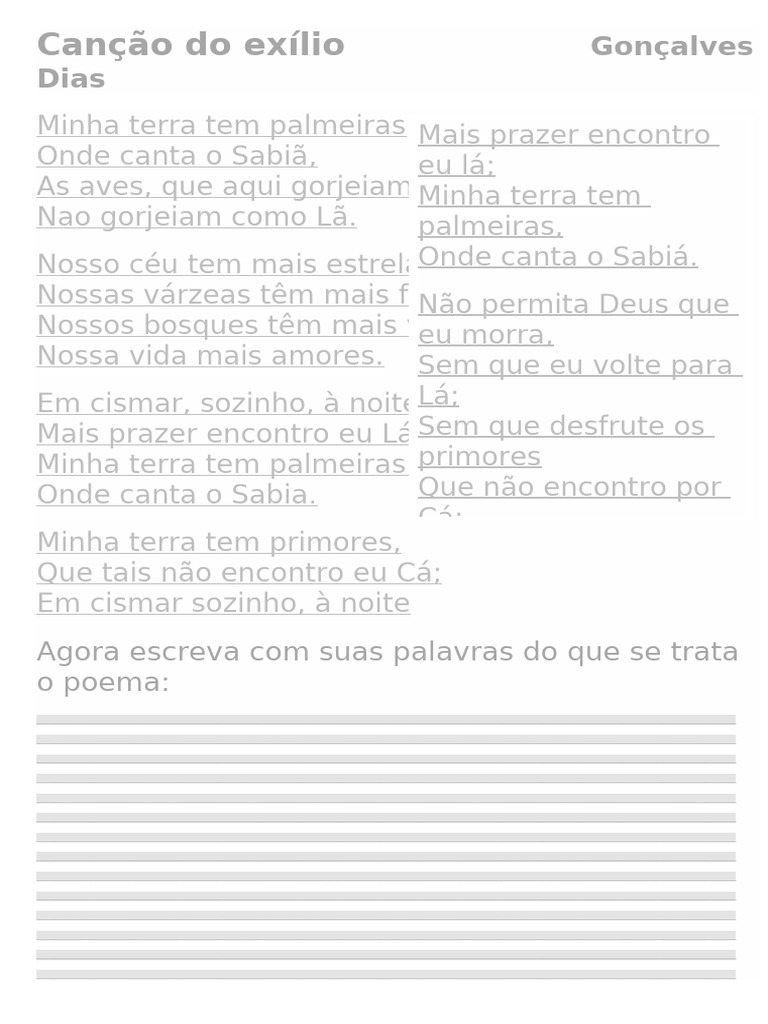Poema "Canção do Exílio" de Gonçalves Dias | PDF