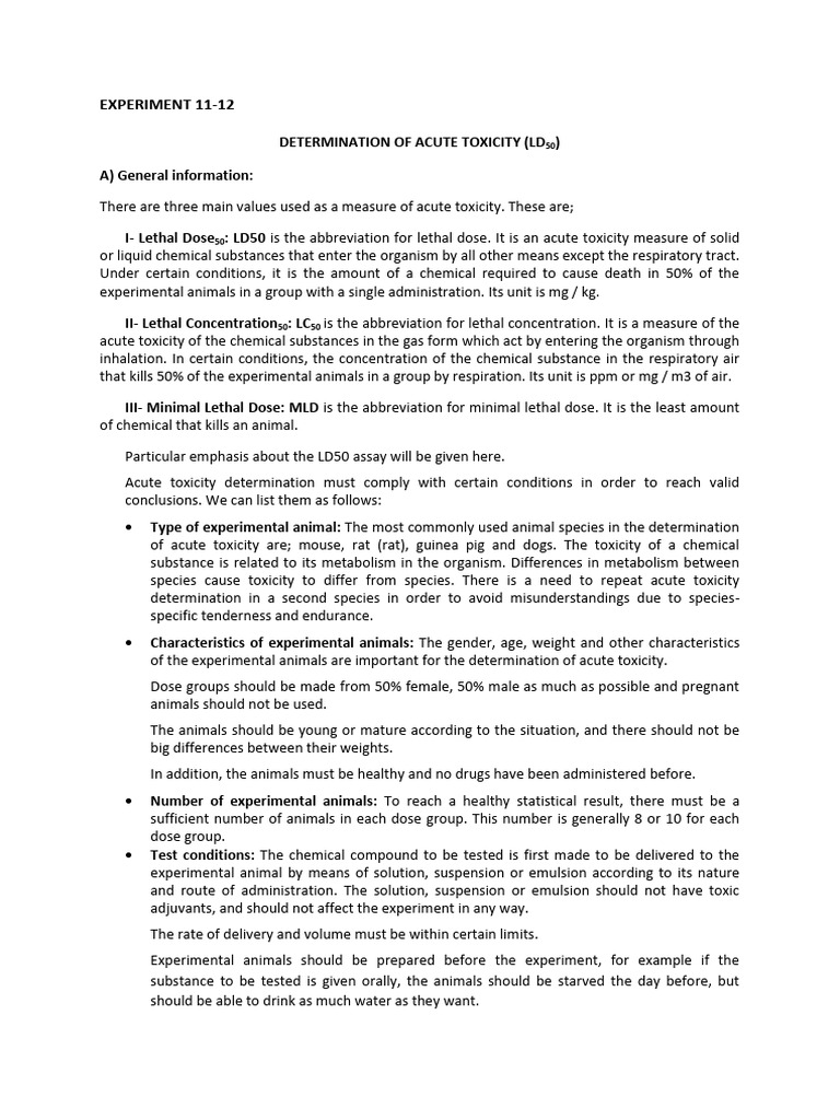 LD50 Acute Toxicity Determination Guide | PDF | Toxicity | Toxicology