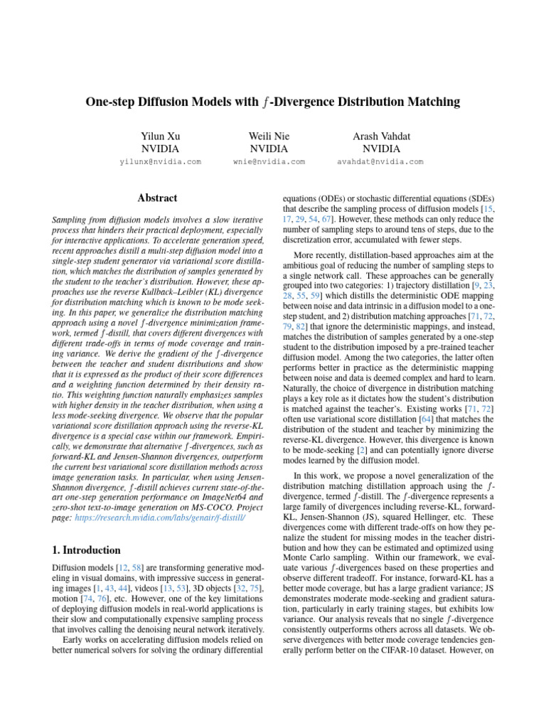 f-Divergence in One-Step Diffusion Models | PDF | Stochastic ...