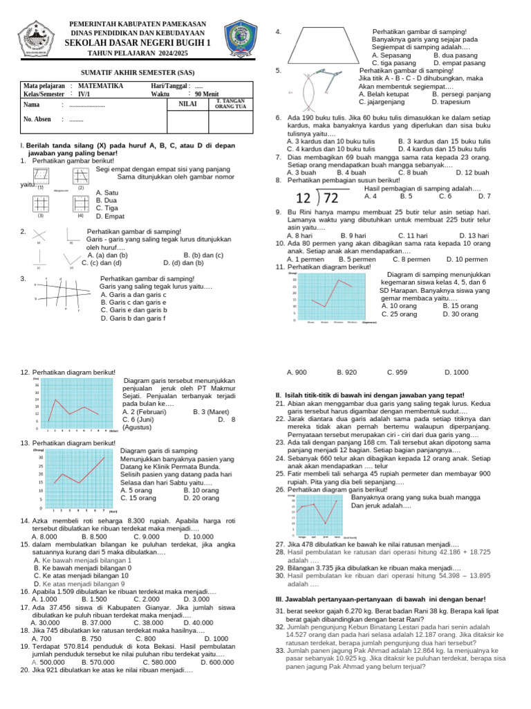 Soal Matematika Kelas 4 Bab 4 | PDF