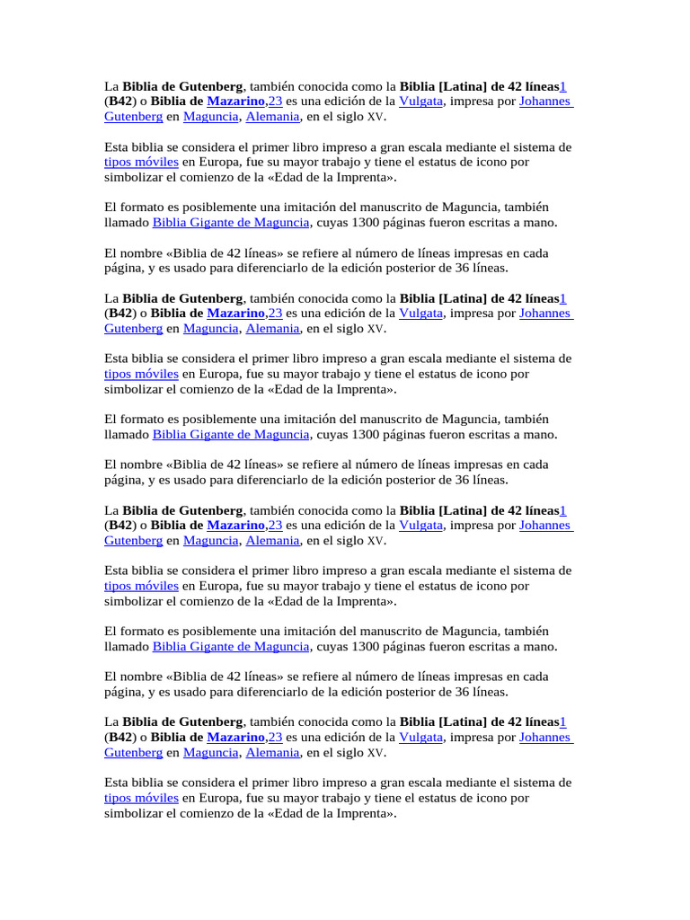 Biblia de Gutenberg: 42 líneas impresas | PDF