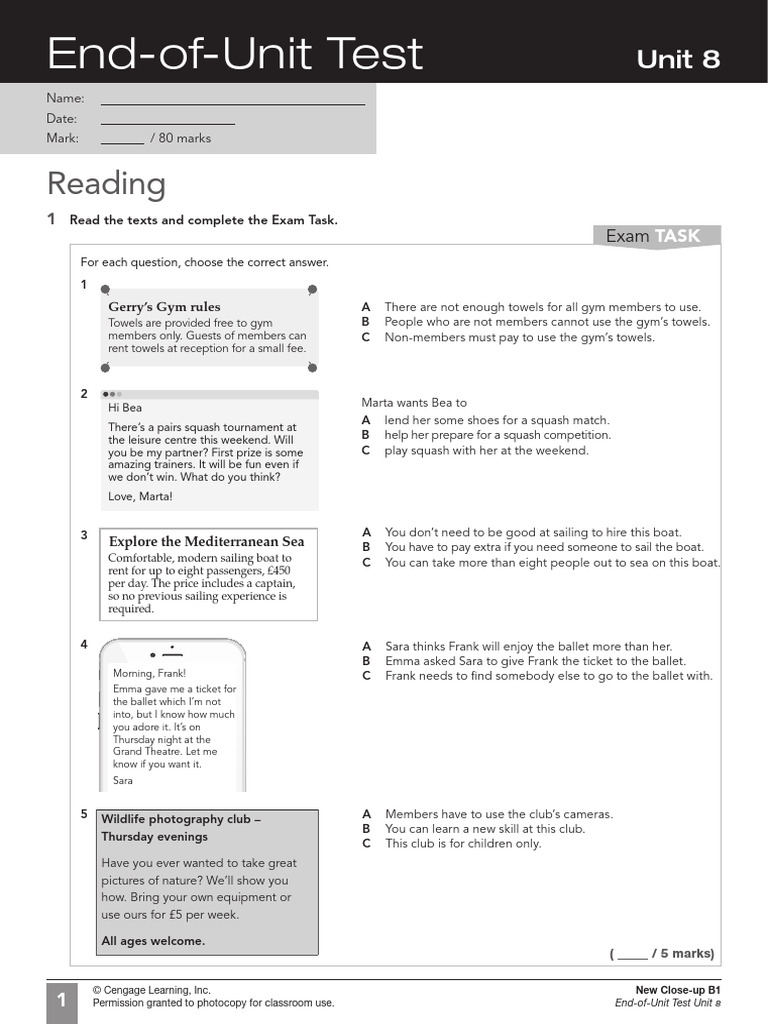 GrapeSEED unit1からunit8 Unit 8 End-of-Unit Test | PDF