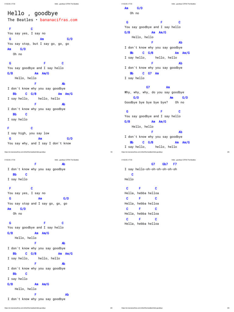 Hello, Goodbye CIFRA The Beatles | PDF | Songs Written | Paul Mc Cartney