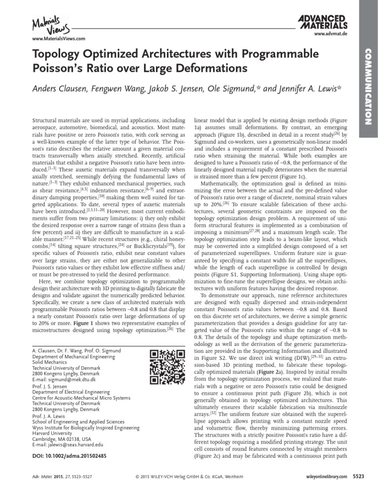Sigmund - 2015 - TO For 3DP PDMS Program PR | PDF | Deformation ...