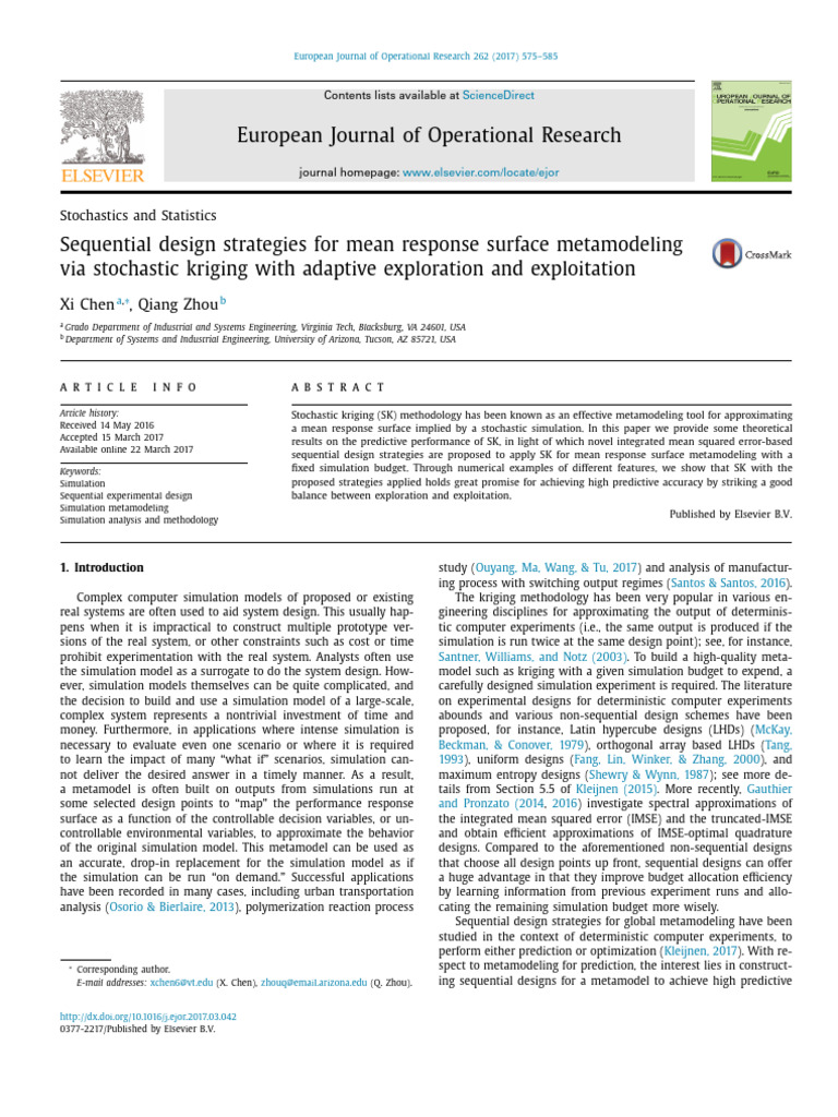 X Chen - 2017 - EJOR - Stoch Kriging | PDF | Mean Squared Error ...