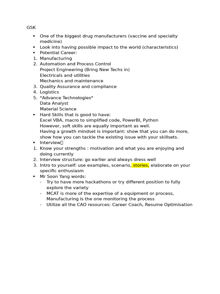 GSK Career Opportunities and Interview Tips | PDF