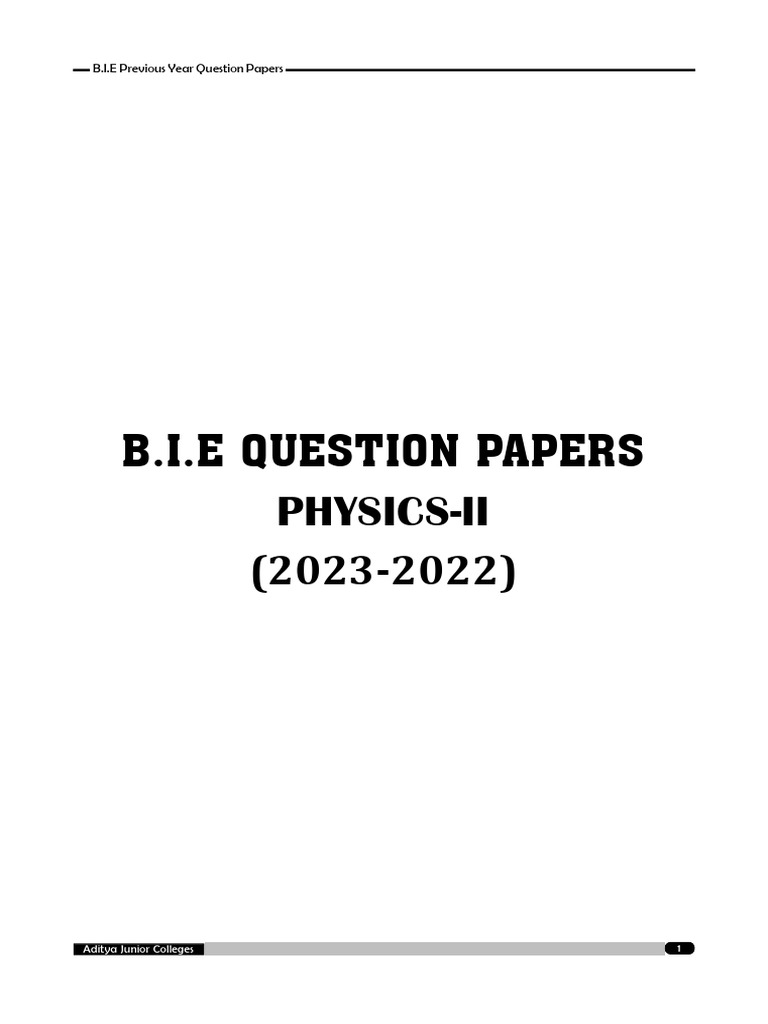 Bieap Previous Papers Sr-physics-II 2023-2014 (30!01!2024) Final | PDF
