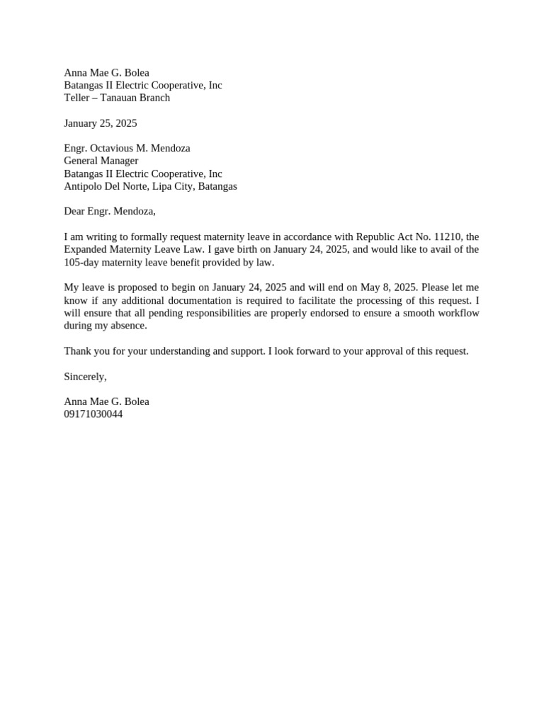 Maternity Leave Request Letter | PDF