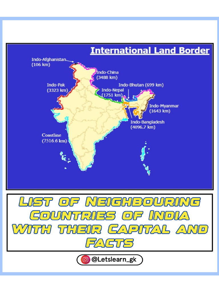 List of Neighbouring Countries of India With Their Capital and Facts | PDF