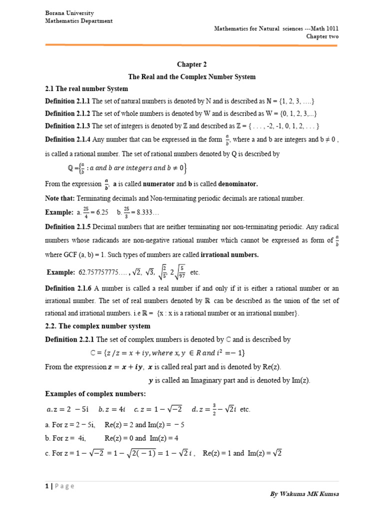 Math 1011 (Chapter 2)- Real and Complex number system | PDF | Numbers ...