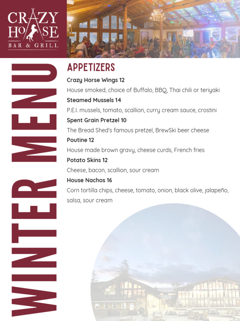 Crazy Horse Winter Menu Highlights | PDF | Hamburgers | Foods