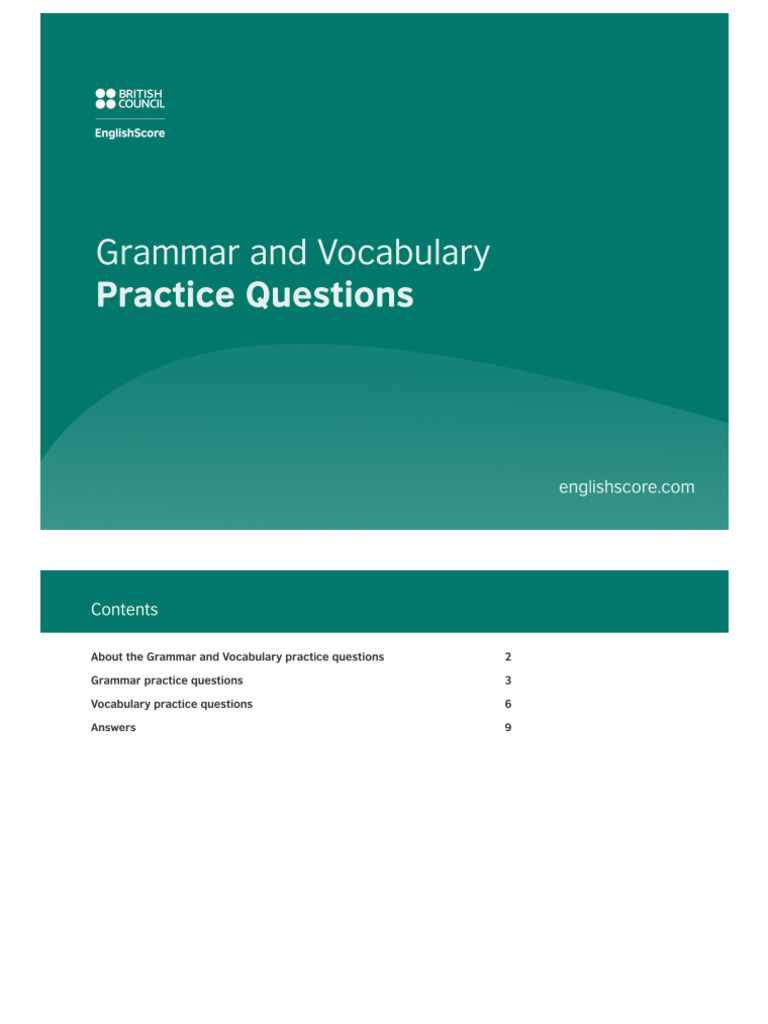 Grammar and Vocabulary Practice Questions | PDF