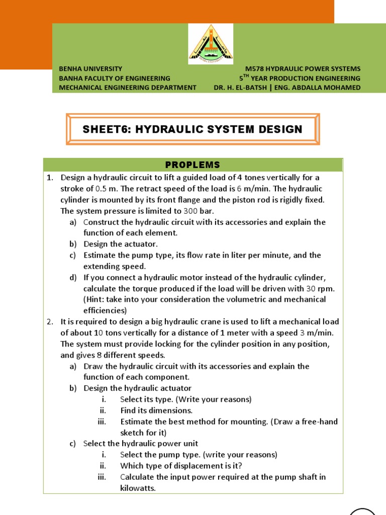 Hydraulic System Design Calculations | PDF | Cylinder (Engine) | Pump