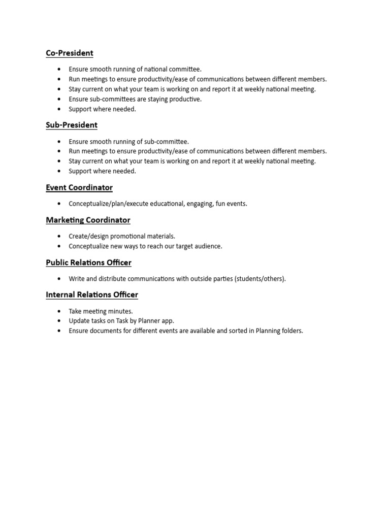 Roles And Responsibilities Pdf