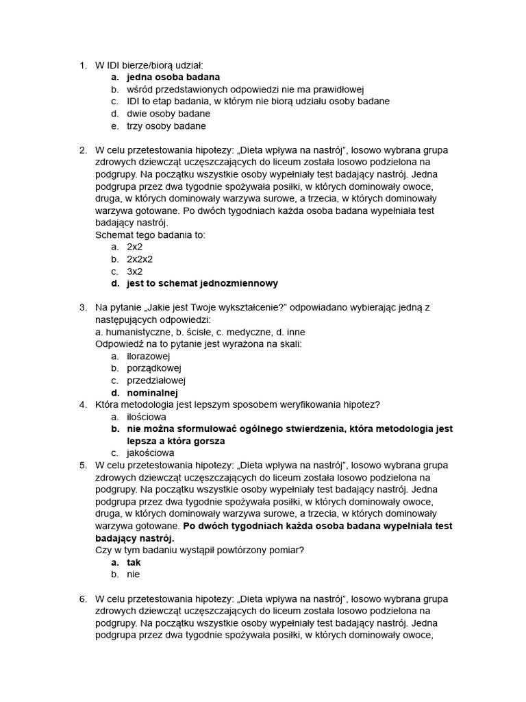 Metodologia - Test - Probny - Odp (2) - Kopia | PDF